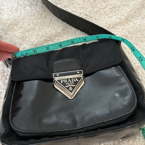 PRADA Messenger Bag Black Nylon Leather Crossbody Bag Logo Italy - Picture 5 of 8